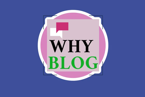 Konzeptionelle Handschrift zeigt Why Blog. Geschäftstext Grund, warum ihre Gedanken oder Erfahrungen regelmäßig aufgezeichnet werden Zwei Sprechblasen überlappen sich auf quadratischer Form über einem Kreis. — Stockfoto