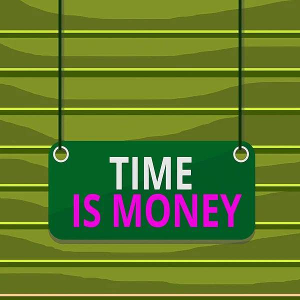 Konceptuální rukopis ukazující Time Is Money. Obchodní foto text dělat věci tak rychle, jak je možné, a ne ztrácet čas deska barva pozadí prkno připojený řetězec panel obdélník. — Stock fotografie