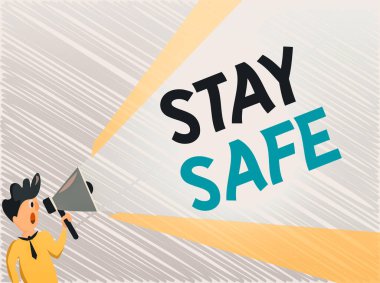 Kelime yazarken dikkatli ol. Tehlike, zarar ya da makaleleri tutmak için iş konsepti Uzatılmış Ses Sunucu Gücü ile Konuşan Megafon.