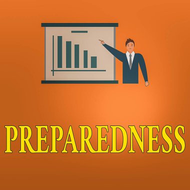 Hazırlığı gösteren not yazılıyor. İş fotoğraflarının kalitesi ya da beklenmedik olaylar için hazırlanma durumu İş Elbiseli Adam Tahta Çubuğu Çizelgesi Kopyalama Boşluğunu Gösteriyor.