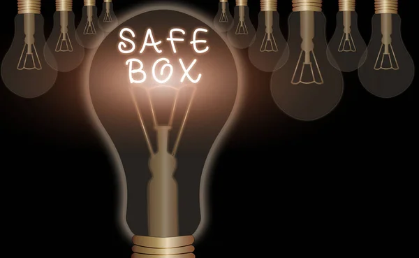 Writing note showing Safe Box. Business photo showcasing A small structure where you can keep important or valuable things. — 图库照片