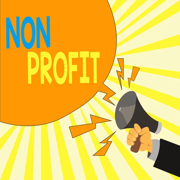 Segno di testo che mostra No Profit. Tipo di foto concettuale di organizzazione che non guadagna profitti per i suoi proprietari Analisi Maschio Hu Hand Holding Megafono Urla e Blank Speech Bubble . — Foto Stock