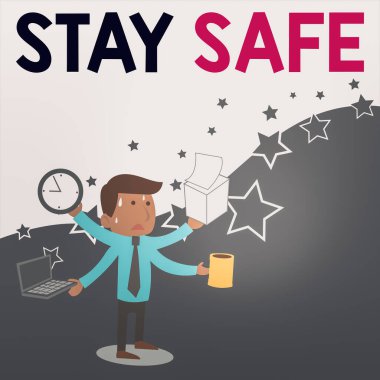 Kelime yazarken dikkatli ol. Tehlike, zarar veya makaleleri saklamak için güvenli bir iş konsepti. Erkek İşçi Yöneticisi Çok sayıda Silahlı Çok Görevli Karşılaşma Teslim Tarihi.