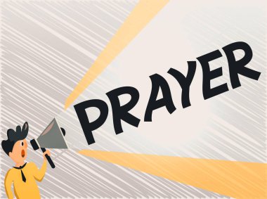 Kelime yazma duası. Yardım ya da teşekkür için resmi talepte bulunma konsepti Tanrı 'ya hitaben Uzatılmış Ses Sunumu Gücü ile Konuşan Megafon' a hitaben.