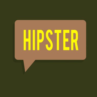 Hipster 'ı gösteren bir not yazıyorum. Seçimlerin ve müzik ilgi alanlarının yer aldığı iş fotoğrafı, Solid Color ve Shadow Visual Expression 'da ana akım Dikdörtgen Konuşma Kabarcığı' nın dışına düşmektedir..