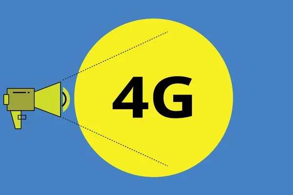 Слова, що пишуть текст 4G. Бізнес-концепція для мобільного стандарту зв'язку Бездротовий доступ до Інтернету на більш високій швидкості Мегафон з Pitch Power Level Volume Sound Icon і порожнє коло. — стокове фото