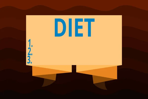 Handschrift-Text-Diät. Konzept für einen gesunden Lebensstil Reduzieren Sie die Nahrungsaufnahme Vegetarier Nein zu Cholesterin Band-Schärpe gefaltet und gefaltet dekorative Banner Streifen Wellband. — Stockfoto