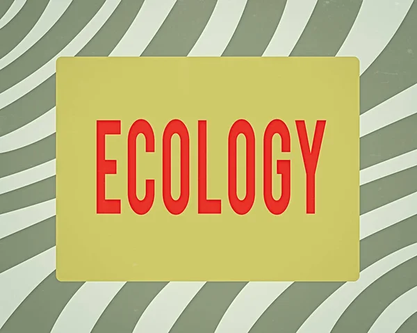 Writing note showing Ecology. Business photo showcasing Branch of science relation organisms environment Scientific study Horizontal Rectangular Shape with Bended Corner Figure. — Stock Photo, Image