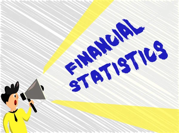 Word writing text Financial Statistics. Business concept for Comprehensive Set of Stock and Flow Data of a company Man Standing Talking Holding Megaphone with Extended Volume Pitch Power. — Stock Photo, Image