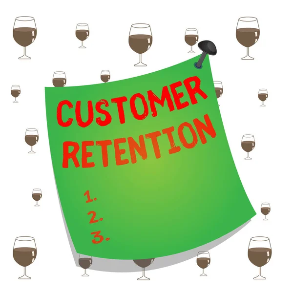 Text sign showing Customer Retention. Conceptual photo Keeping loyal customers Retain many as possible Curved reminder paper memo nailed colorful surface stuck blank pin frame.