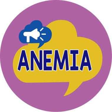 Anemi gösteren mesaj işareti. Kandaki hemoglobin kırmızı hücrelerinin konuşma kabarcığındaki megafonda eksikliğinin olduğu kavramsal fotoğraf durumu. Metin Balonu İçerideki Çemberin Üzerinde.