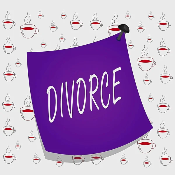 Writing note showing Divorce. Business photo showcasing Legal dissolution of marriage Separation Breakup Disagreement Curved reminder paper memo nailed colorful surface pin frame. — Stock Photo, Image