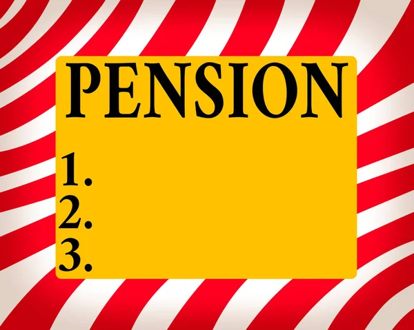 Fogalmi kézírás mutatja Pension. Üzleti fotó bemutatása Jövedelem nyugdíjasok keresnek nyugdíjazás után Megtakarít az idősek számára Horizontális Téglalap alakú kanyargós sarok ábra. — Stock Fotó