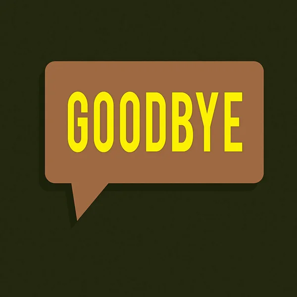 Writing note showing Goodbye. Business photo showcasing used to express good wishes when parting or end of a conversation Rectangular Speech Bubble in Solid Color and Shadow Visual Expression. — Stock Photo, Image