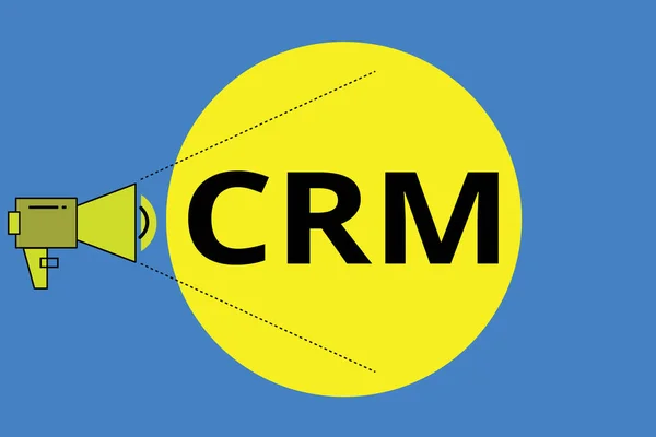 Woord schrijven tekst Crm. Business concept for Strategy for managing the Affiliation Interactions of a organization Megaphone with Pitch Power Level Volume Sound Icon and Blank Circle. — Stockfoto