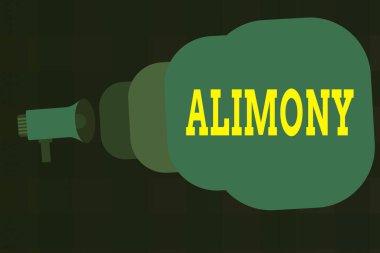 Alimony 'yi gösteren mesaj işareti. Boşanma kararından sonra Megafon 'un kamuoyuna açıklama yapması üzerine karısına ya da kocasına ödenen kavramsal fotoğraf parası gittikçe büyüyor..