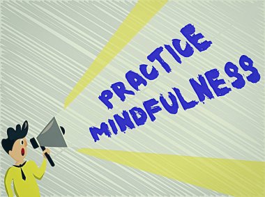 Kelime yazma metni Farkındalığı. Bir Rahatlama Durumu için iş konsepti Bir çeşit Meditasyon Adamı Uzatılmış Ses Sunucu Gücü ile Konuşan Megafon.