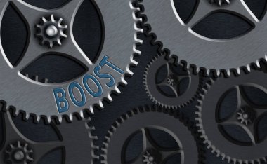 Boost 'u gösteren not yazılıyor. İş fotoğraflarında bir yardım kaynağı ya da teşvikin artması ya da gelişmeye yol açması.
