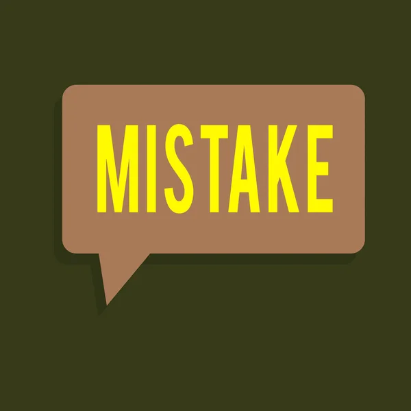 Writing note showing Mistake. Business photo showcasing Something not correct Lack of accuracy Wrong Incorrect Fail Rectangular Speech Bubble in Solid Color and Shadow Visual Expression. — Stock Photo, Image