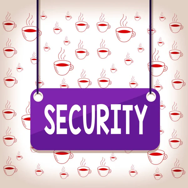 Writing note showing Security. Business photo showcasing measures taken to be safe Quality or state of being secure Board color background plank attached string panel rectangle. — Stock Photo, Image