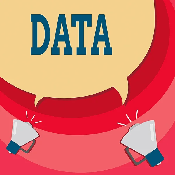 Handwriting text writing Data. Concept meaning Piece of information Facts and statistics collected as reference Halftone Blank Speech Bubble Two Tails pointing to Different Megaphone.