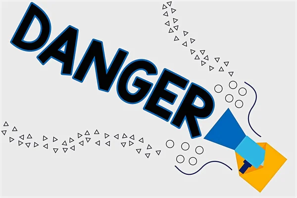 Word writing text Danger. Business concept for the possibility of something unwelcome or unpleasant happening Megaphone coming out of an open envelope announcing speaking and talking. — Stock Photo, Image