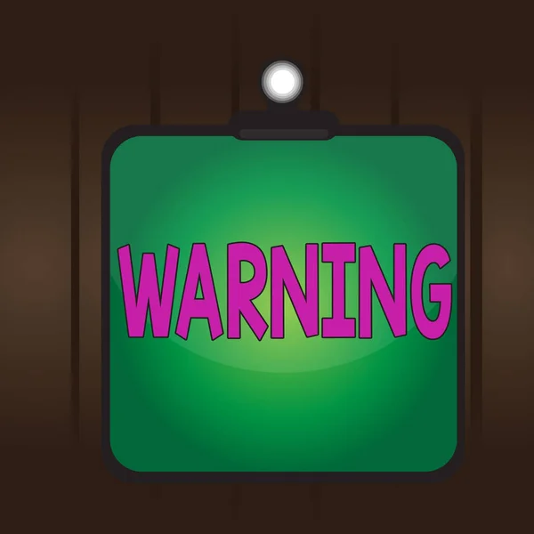 Writing note showing Warning. Business photo showcasing Advice Sign for possible danger Safety symbol Caution alert Clipboard colorful background spring clip stuck bind empty plank frame. — Stock Photo, Image