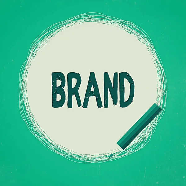 Word writing text Brand. Geschäftskonzept für die Art des Produkts, das von einem Unternehmen unter einem bestimmten Namen hergestellt wird, Freehand Scribbling von Kreislinien mit Bleistift auf weißem festen Kreis. — Stockfoto