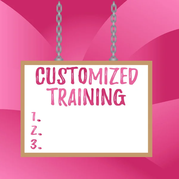 Handwriting text Customized Training. Concept meaning Designed to Meet Special Requirements of Employers Whiteboard rectangle frame empty space attached surface chain blank panel.