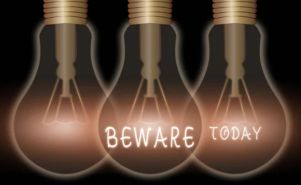 Text sign showing Beware. Conceptual photo used to warn someone to be very careful about something or someone. — Stock Photo, Image