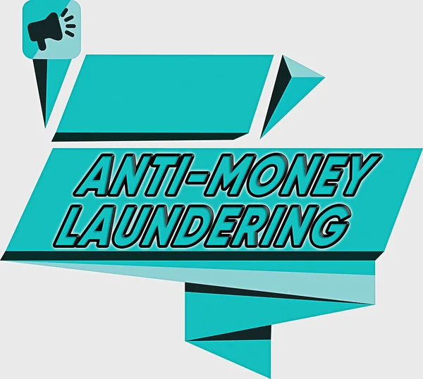 Word writing text Anti Money Laundering. Business concept for stop generating income through illegal actions Quadrangular Abstract Shape Formation Horizontal Graphic Outline Megaphone.