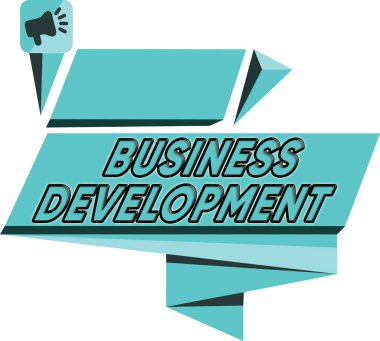 Kelime yazma İş Geliştirme. Şirketin içinde ve arasında Büyüme Değeri Uygulamak için iş konsepti dört köşeli Abstrakt Şekil Oluşturma Yatay Grafik Taslak Megafonu.