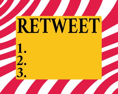 Retweet 'i gösteren kavramsal el yazısı. Twitter 'da ya da iletide iş fotoğrafı gösterimi başka bir kullanıcı tarafından Bükülmüş Köşe Şekli Yatay Dikdörtgen Şekil ile gönderilmiş bir iletidir.