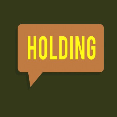 Holding 'i gösteren bir not yazıyorum. İş fotoğraflarının sergilenmesi hisse senedi mülklerini ve diğer finansal varlıkları birinin elindeki Solid Color ve Shadow Visual Expression 'daki dikdörtgen konuşma baloncuğu.