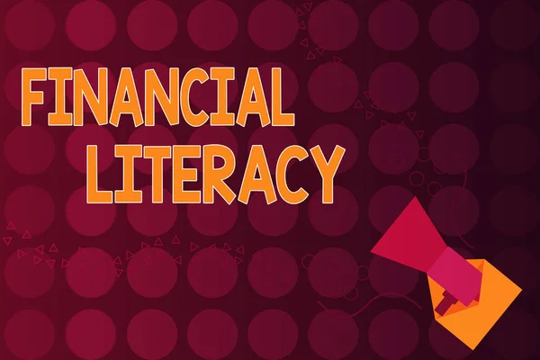 Word writing text Financial Literacy. Business concept for Understand and knowledgeable on how money works Megaphone coming out of an open envelope announcing speaking and talking.