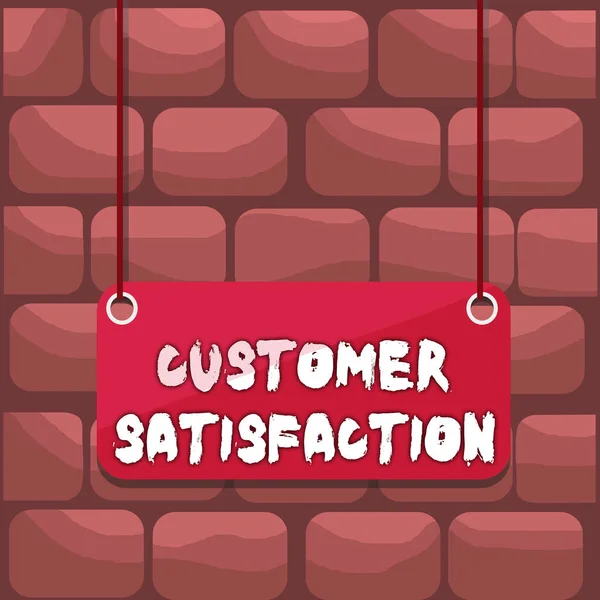 Handwriting text writing Customer Satisfaction. Concept meaning Exceed Consumer Expectation Satisfied over services Board color background plank attached string panel rectangle empty surface. — Stock Photo, Image
