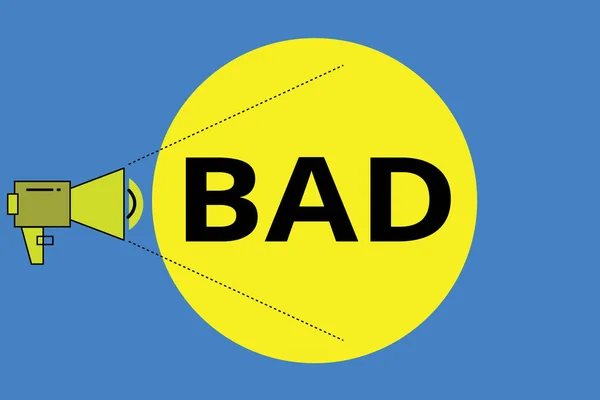 Word writing text Bad. Business concept for Unpleasant things that happen to showing Effects that are morally wrong Megaphone with Pitch Power Level Volume Sound Icon and Blank Circle.