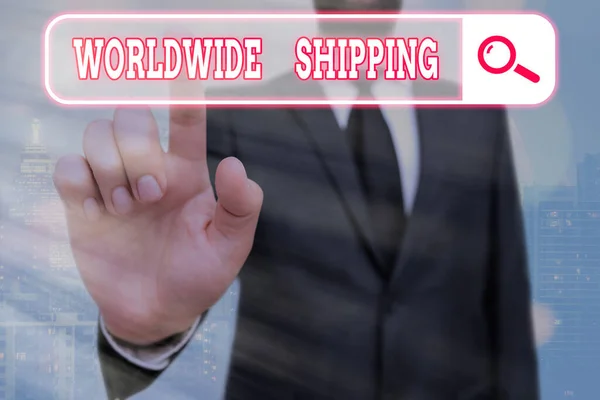 Nota de escritura que muestra Worldwide Shipping. Foto comercial mostrando flete marítimo entrega de mercancías envío internacional . — Foto de Stock