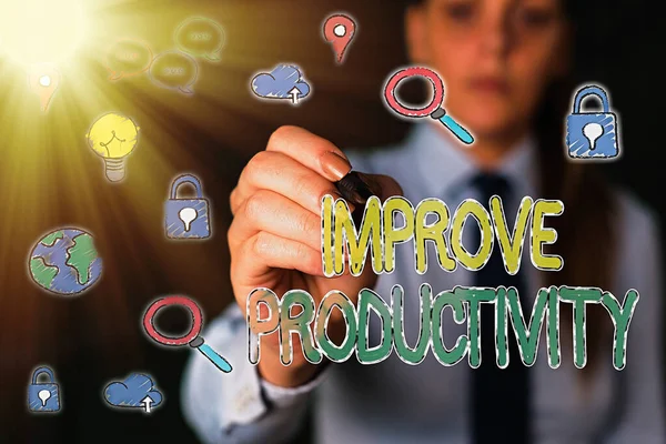 Handstilstext Förbättra produktiviteten. Begreppet mening Förbättra kvaliteten på inmatningstid och prestanda. — Stockfoto