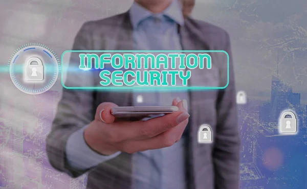 Text sign showing Information Security. Conceptual photo INFOSEC Preventing Unauthorized Access Being Protected. — Stock Photo, Image