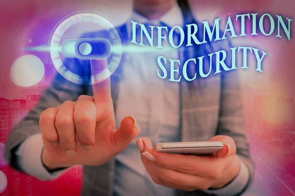 Escribir nota mostrando Seguridad de la Información. Foto comercial que muestra INFOSEC Prevención de Acceso No Autorizado Protegido . — Foto de Stock