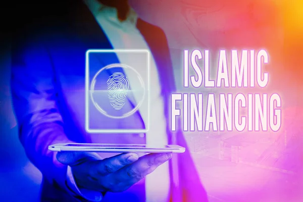 Texto manuscrito Financiamiento Islámico. Concepto que significa actividad bancaria e inversión que cumple con la sharia . — Foto de Stock