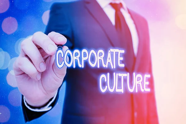 Texto de escrita de palavras Cultura Corporativa. Conceito de negócio para crenças e ideias que uma empresa tem valores compartilhados . — Fotografia de Stock