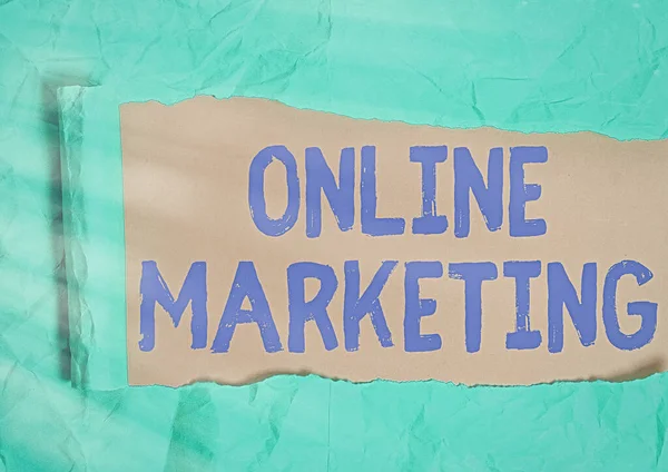 Nota de Escritura mostrando Marketing Online. Publicidad de forma de escaparate de fotos de negocios que utiliza Internet entregar las necesidades del cliente . — Foto de Stock