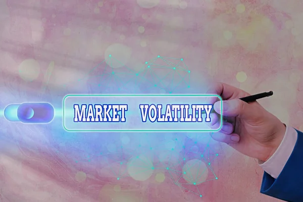 Sinal de texto mostrando Volatilidade do Mercado. Foto conceitual Os preços dos títulos subjacentes flutuam Estado de estabilidade . — Fotografia de Stock