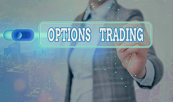 Writing note showing Options Trading. Business photo showcasing Different options to make goods or services spread worldwide.