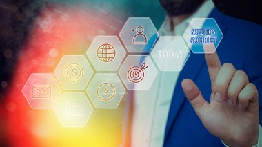 Çözüm Mimarını gösteren kavramsal el yazısı. İş fotoğrafı metni tasarım uygulamaları veya hizmetleri bir organizasyon içinde.