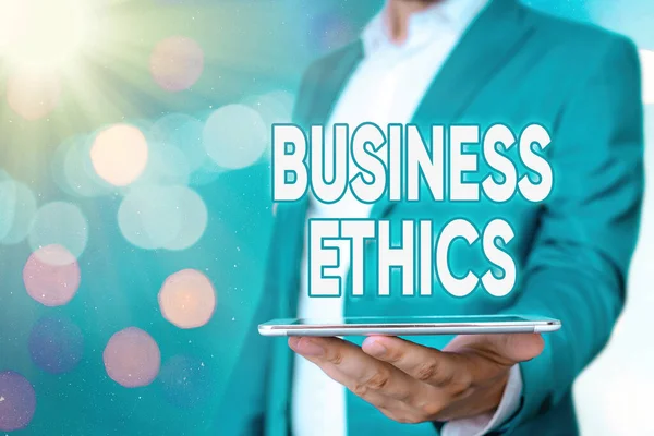 Text sign showing Business Ethics. Conceptual photo Moral principles that guide the way a business behaves. — Stock Photo, Image