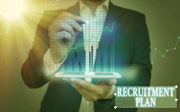Text sign showing Recruitment Plan. Conceptual photo saving money in order to use it when you quit working.