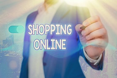 İnternet 'te Kelime Yazma Metni. İş konsepti internet sitesi üzerinden istediğiniz malı almak ve sonra teslim etmek..